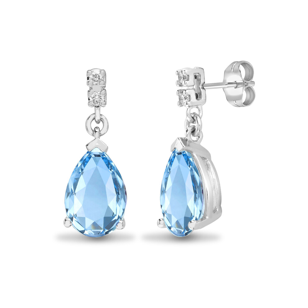 Jewelco London 18ct White Gold 3 Claw Set Round H I1 0.05ct Diamond and Pear Blue 3ct Topaz Tears of Joy Drop Earrings - 18E267