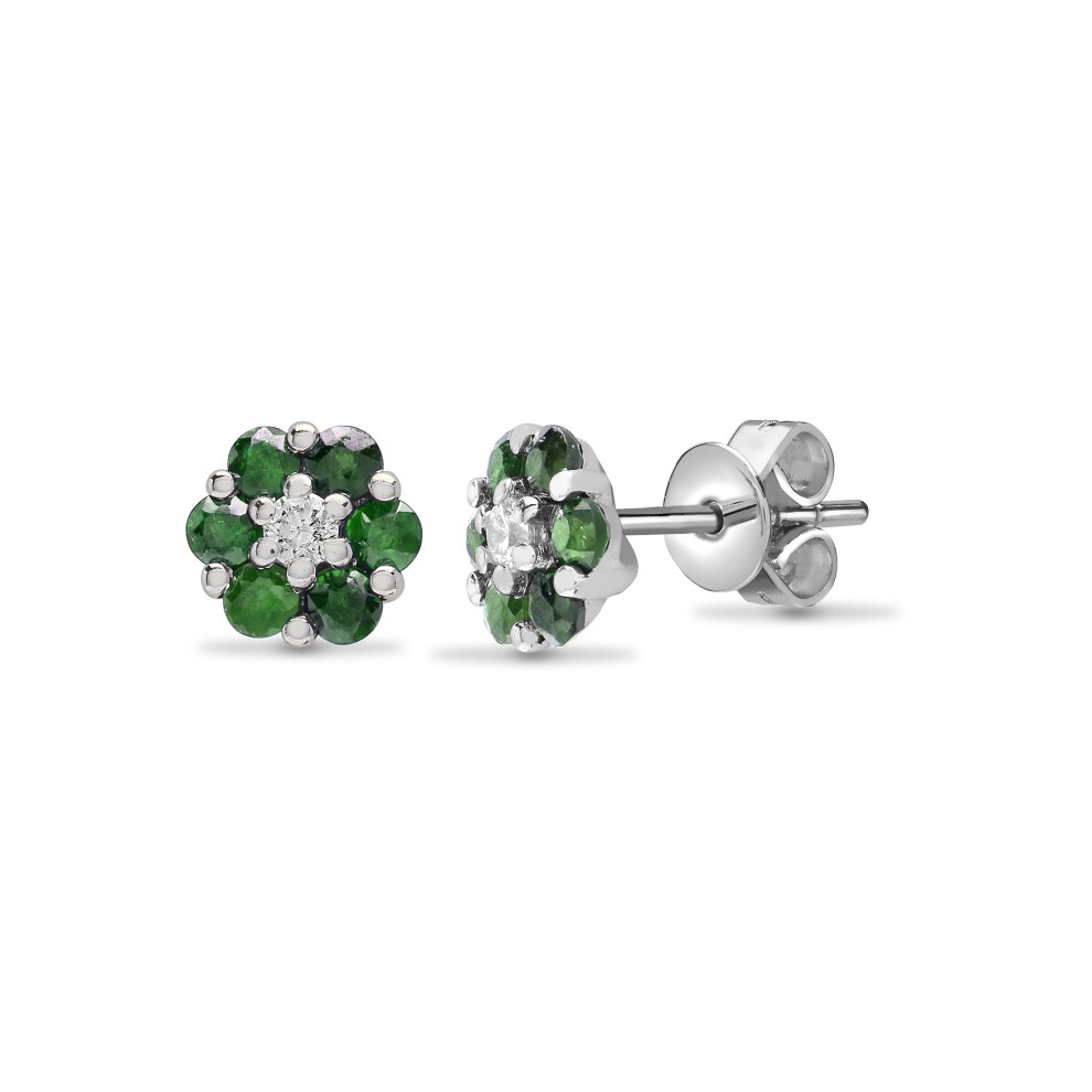Jewelco London 18ct White Gold Cluster Set G SI 0.09ct Diamond and Green 0.4ct Emerald Daisy Cluster Stud Earrings - 18E199