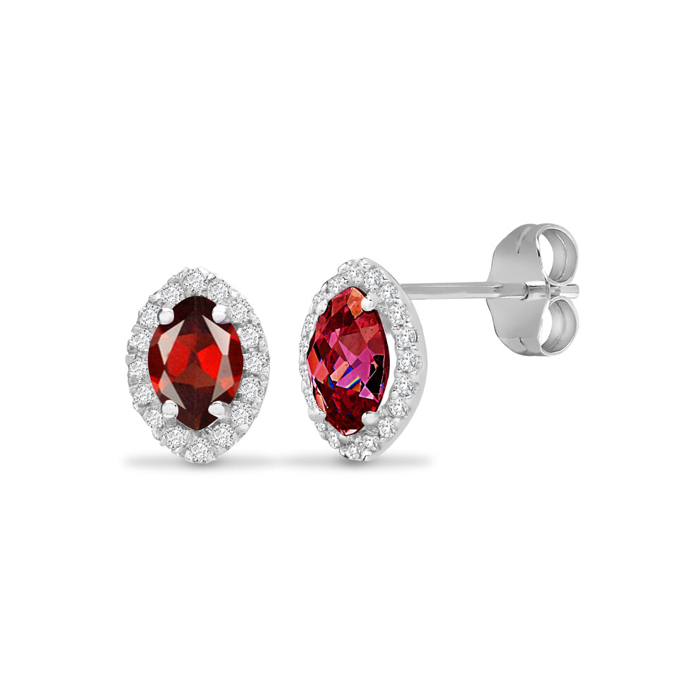 Jewelco London 18ct White Gold G SI 0.15ct Diamond and Marquise Red 1.45ct Garnet Tears Of Joy Halo Stud Earrings - 18E306