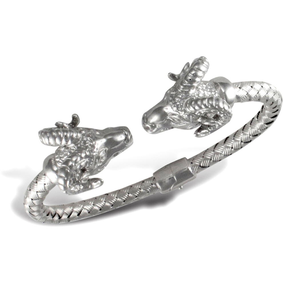 Jewelco London 925 Solid Silver Rhodium Plated Double Rams Head Bangle - Ladies - ABG048 - Image 2