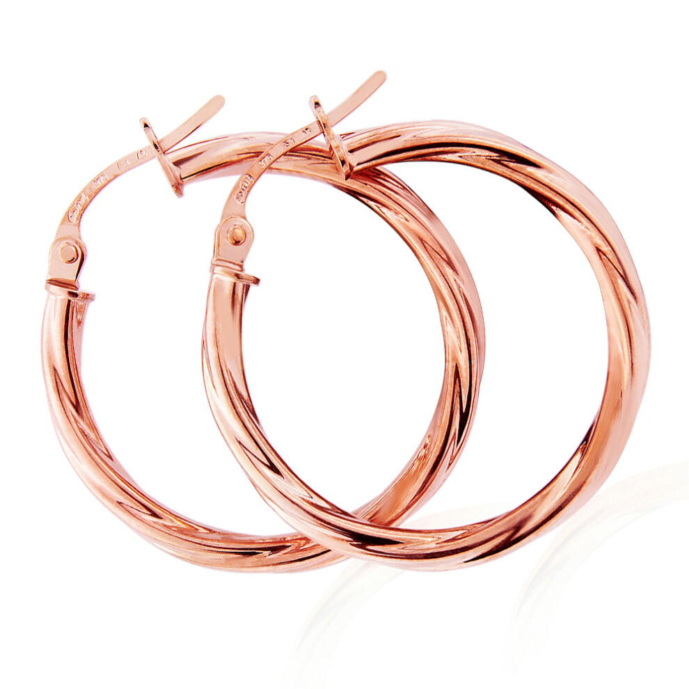 Jewelco London 9ct Rose Gold Twist Hoop Earrings - ERNR02893
