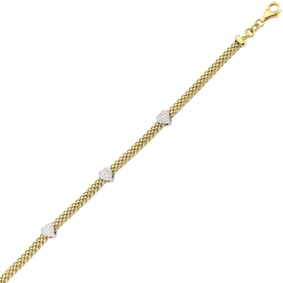 Jewelco London Gold-Plated Sterling Silver Cubic Zirconia Correana Pave Heart Bracelet - GVB179G - Image 2