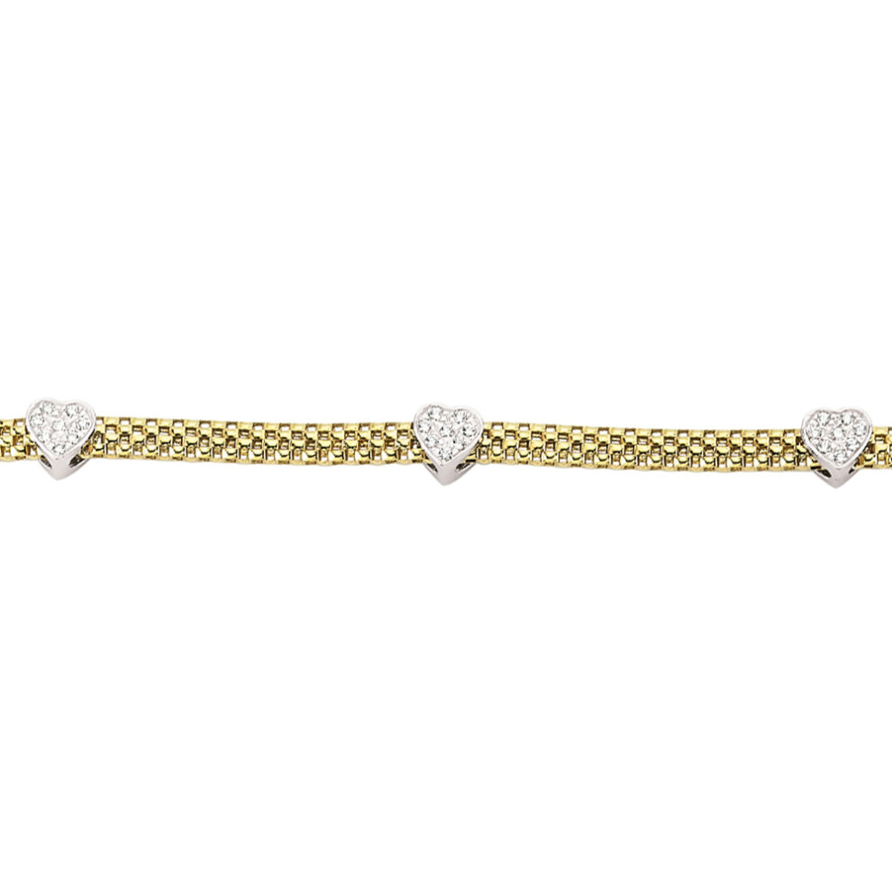 Jewelco London Gold-Plated Sterling Silver Cubic Zirconia Correana Pave Heart Bracelet - GVB179G