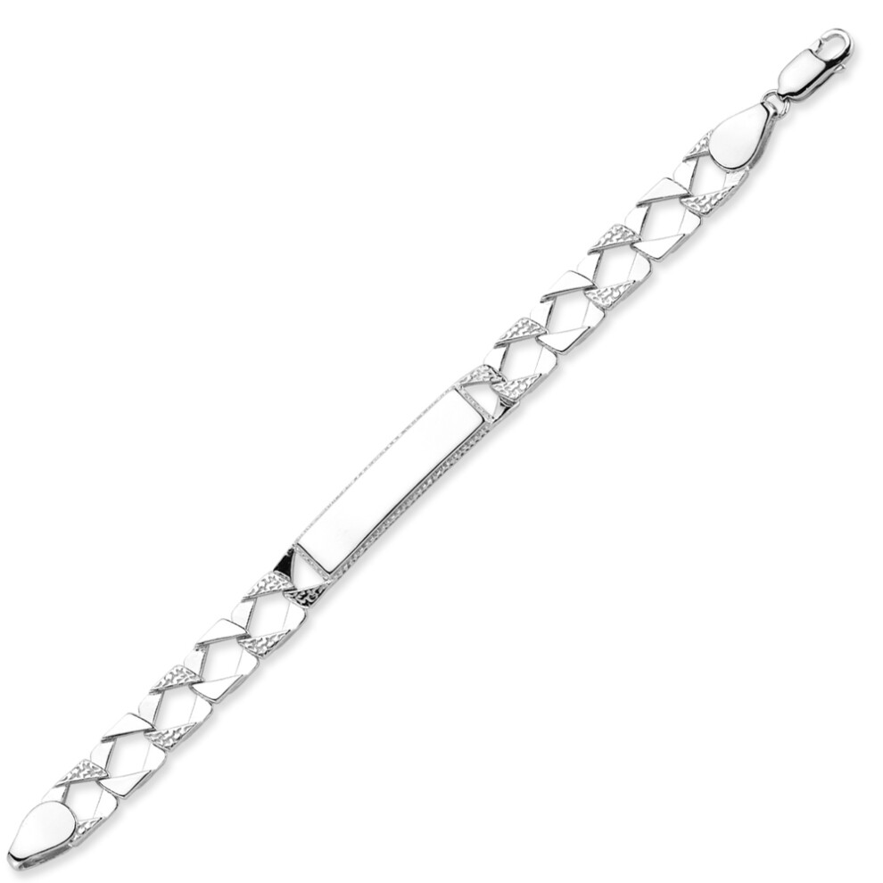 Jewelco London Kids Rhodium Plated Sterling Silver Cast Lizard Scale Curb Identity ID Bar Bracelet 6 inch - ID37 - Image 2
