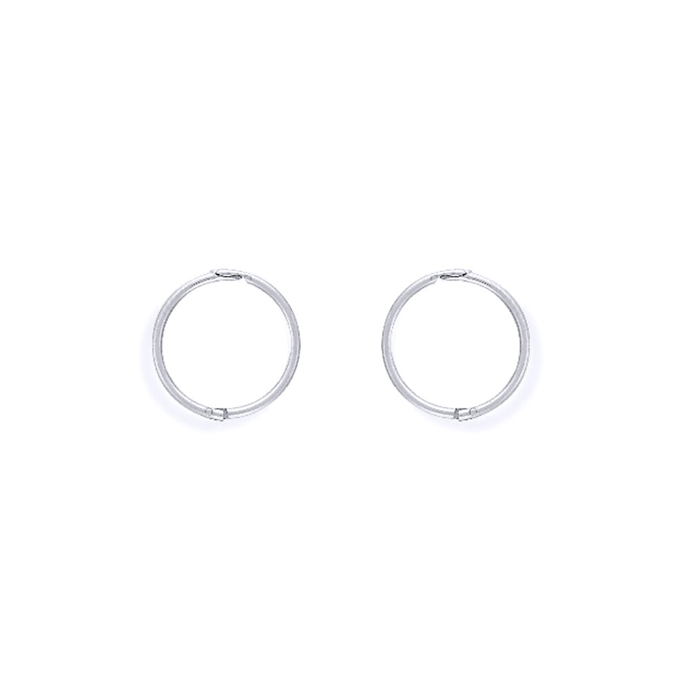 Jewelco London Ladies 9ct White Gold - 1mm Thick Hinged Sleeper Hoop Earrings - 11mm - SENR02983