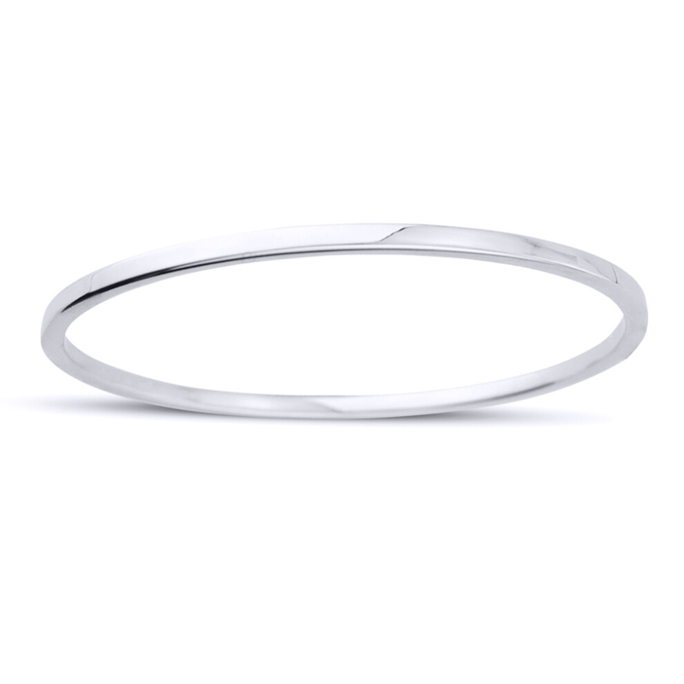 Jewelco London Ladies 9ct White Gold Minimalist Plain Polished Rectangular Tube Bangle Bracelet 2.5mm - BNNR02377