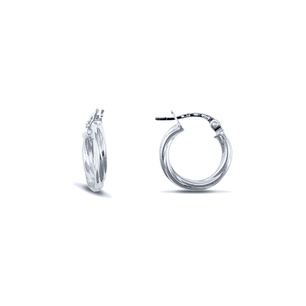 Jewelco London Ladies 9ct White Gold Twisted 2.5mm Hoop Earrings 13mm - JER561A