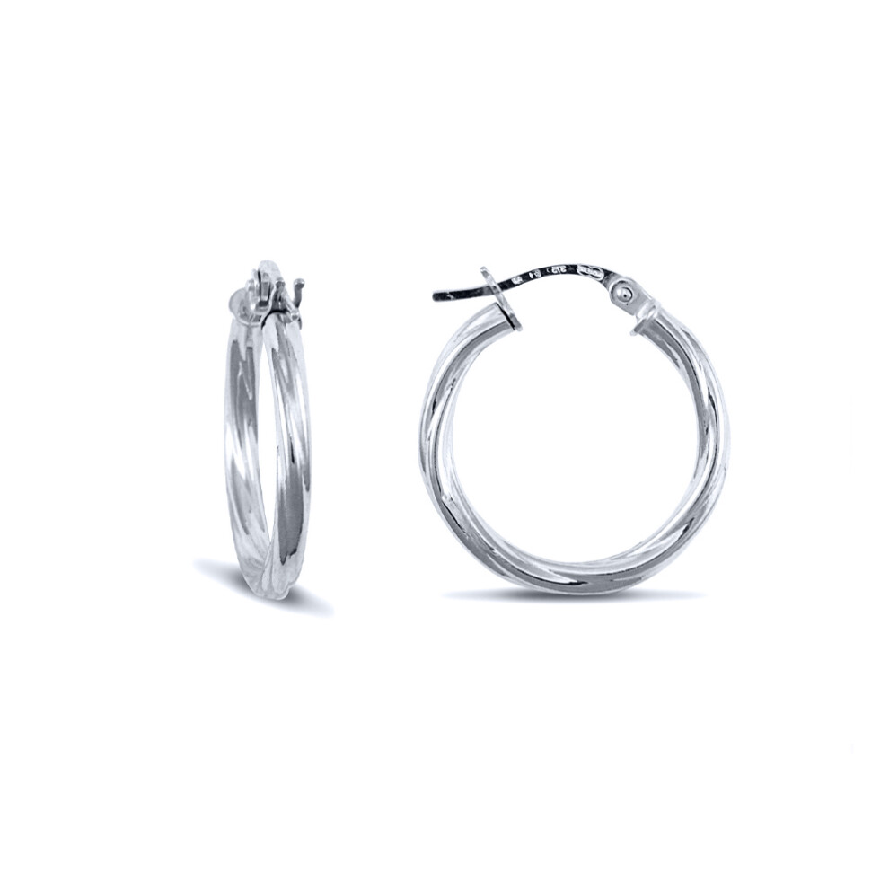 Jewelco London Ladies 9ct White Gold Twisted 2.5mm Hoop Earrings 20mm - JER561B
