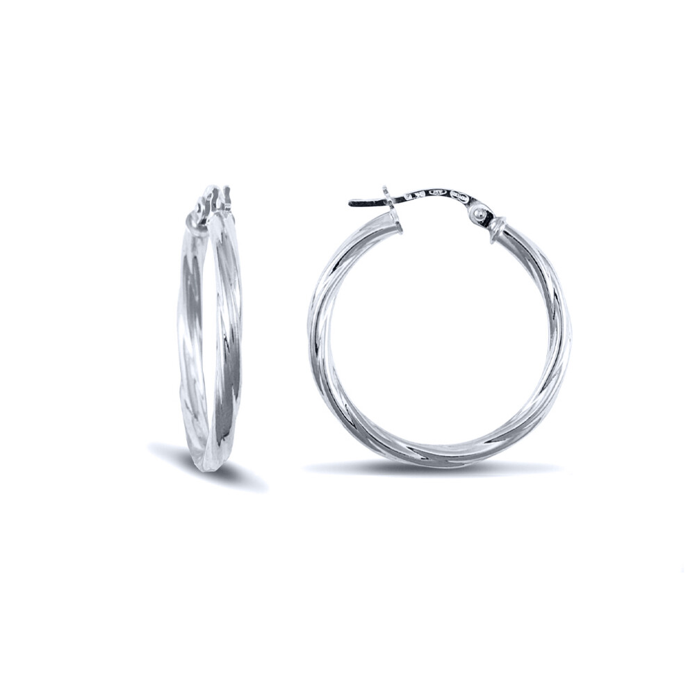 Jewelco London Ladies 9ct White Gold Twisted 2.5mm Hoop Earrings 25mm - JER561C