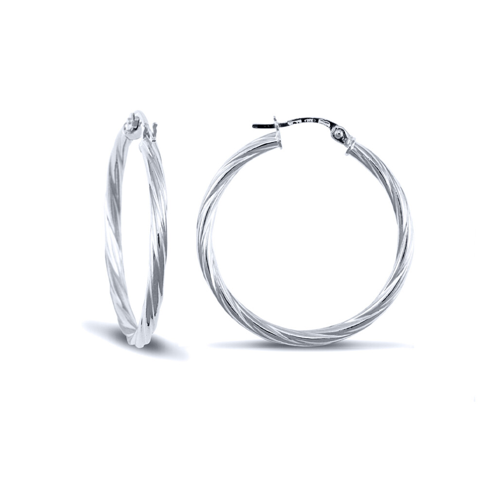 Jewelco London Ladies 9ct White Gold Twisted 2.5mm Hoop Earrings 30mm - JER561D