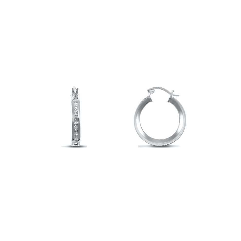 Jewelco London Ladies 9ct White Gold White Round Brilliant Cubic Zirconia Eternity 4mm Hoop Earrings 17mm - JER718A