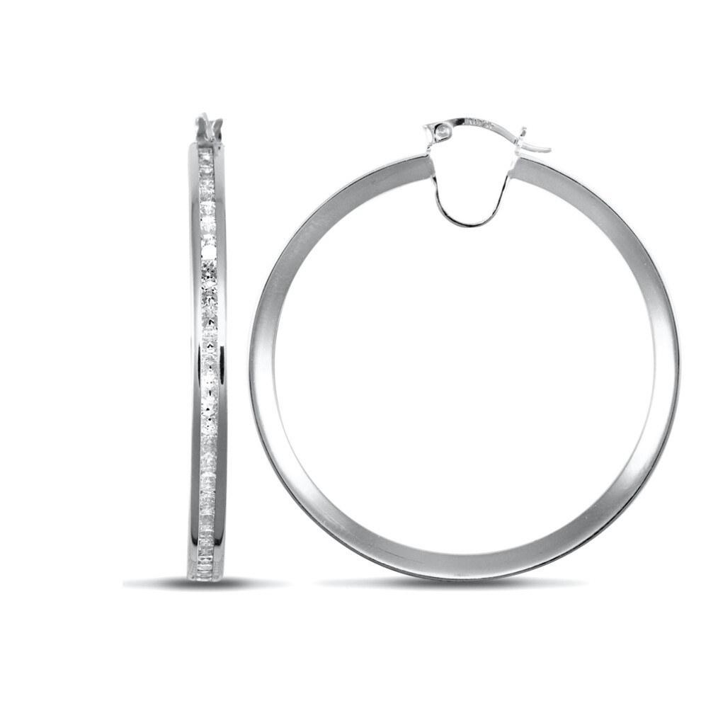 Jewelco London Ladies 9ct White Gold White Round Brilliant Cubic Zirconia Eternity 4mm Hoop Earrings 47mm - JER718E