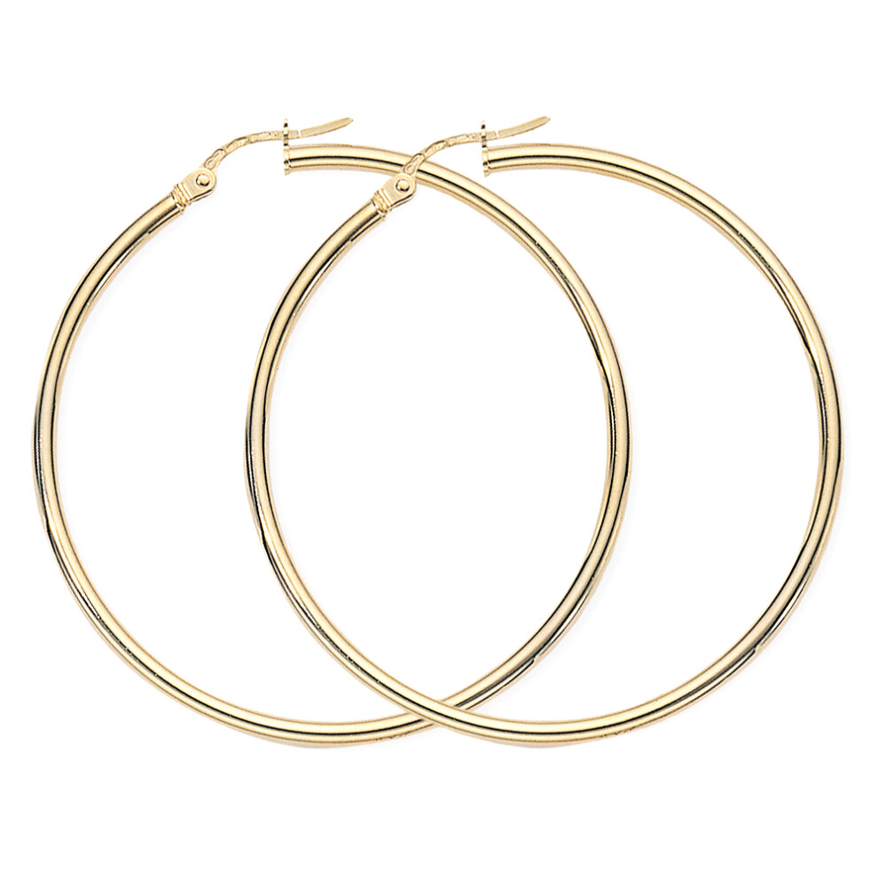 Jewelco London Ladies 9ct Yellow Gold 2mm Gauge Thin Light Hoop Earrings - 42mm - ENR02926