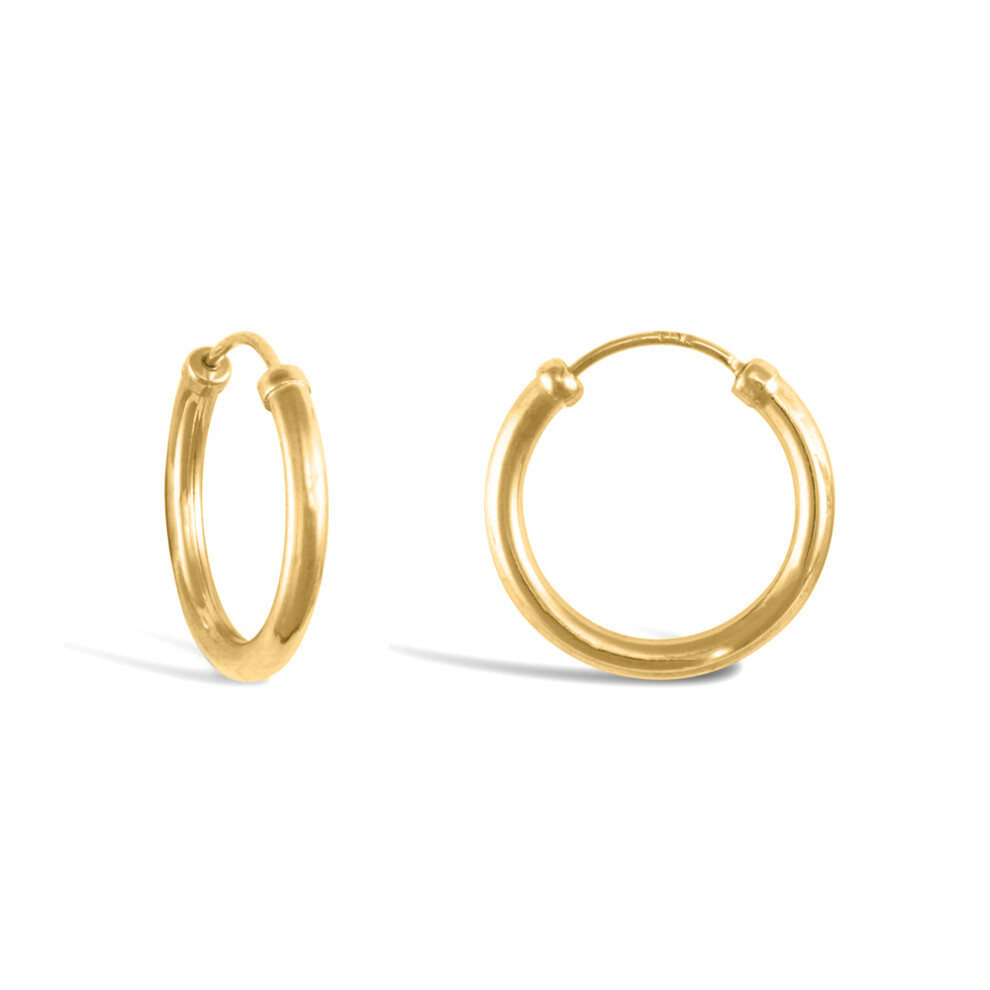Jewelco London Ladies 9ct Yellow Gold Capped Sleeper 1.5mm Hoop Earrings 15mm - JER741A