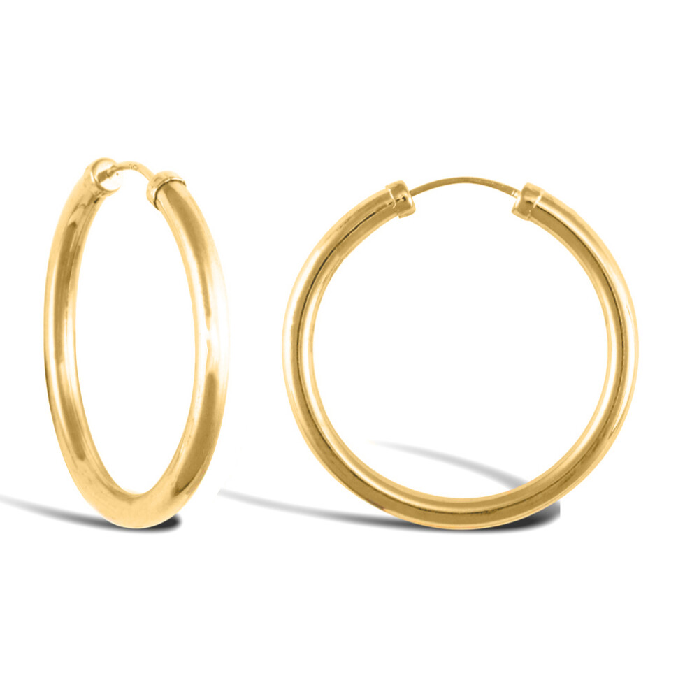 Jewelco London Ladies 9ct Yellow Gold Capped Sleeper 2.5mm Hoop Earrings 25mm - JER742C