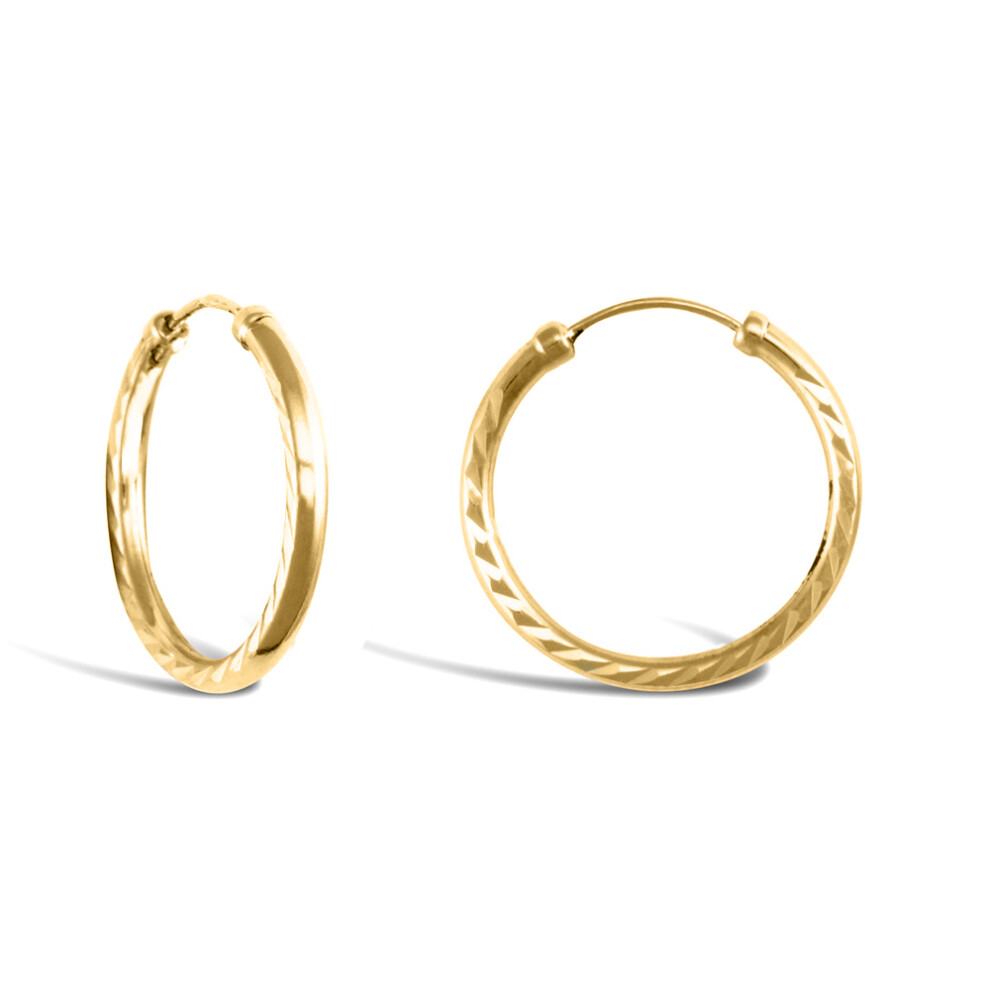 Jewelco London Ladies 9ct Yellow Gold Diamond Cut Capped Sleeper 1.5mm Hoop Earrings 18mm - JER743B
