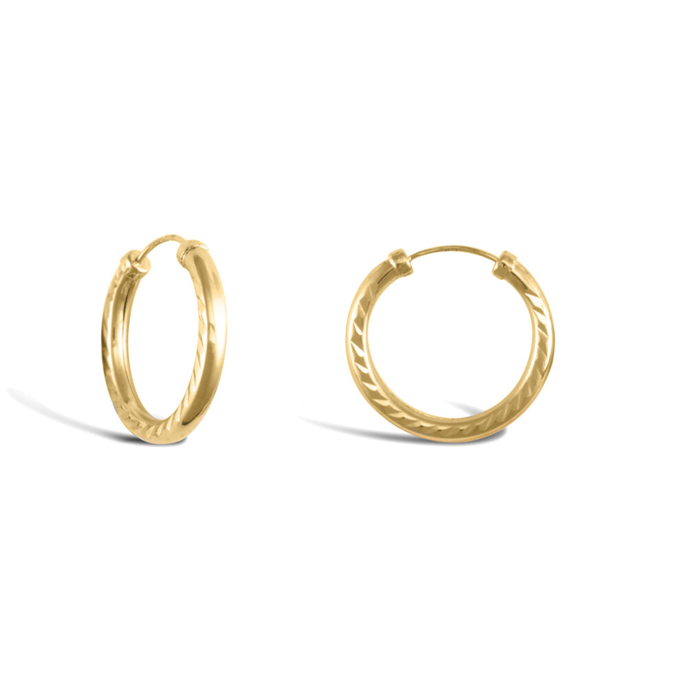 Jewelco London Ladies 9ct Yellow Gold Diamond Cut Capped Sleeper 2.5mm Hoop Earrings 18mm - JER744A