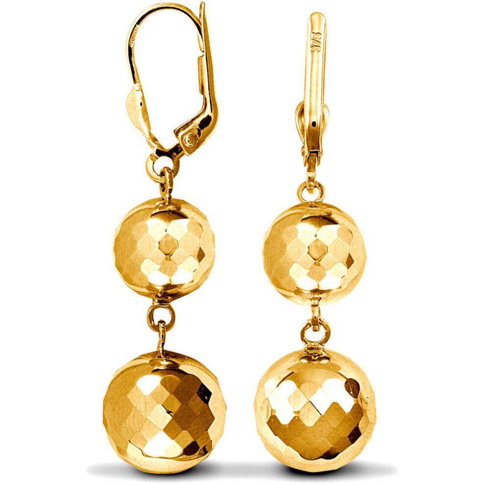 Jewelco London Ladies 9ct Yellow Gold Double Disco Ball Drop Earrings - JER765