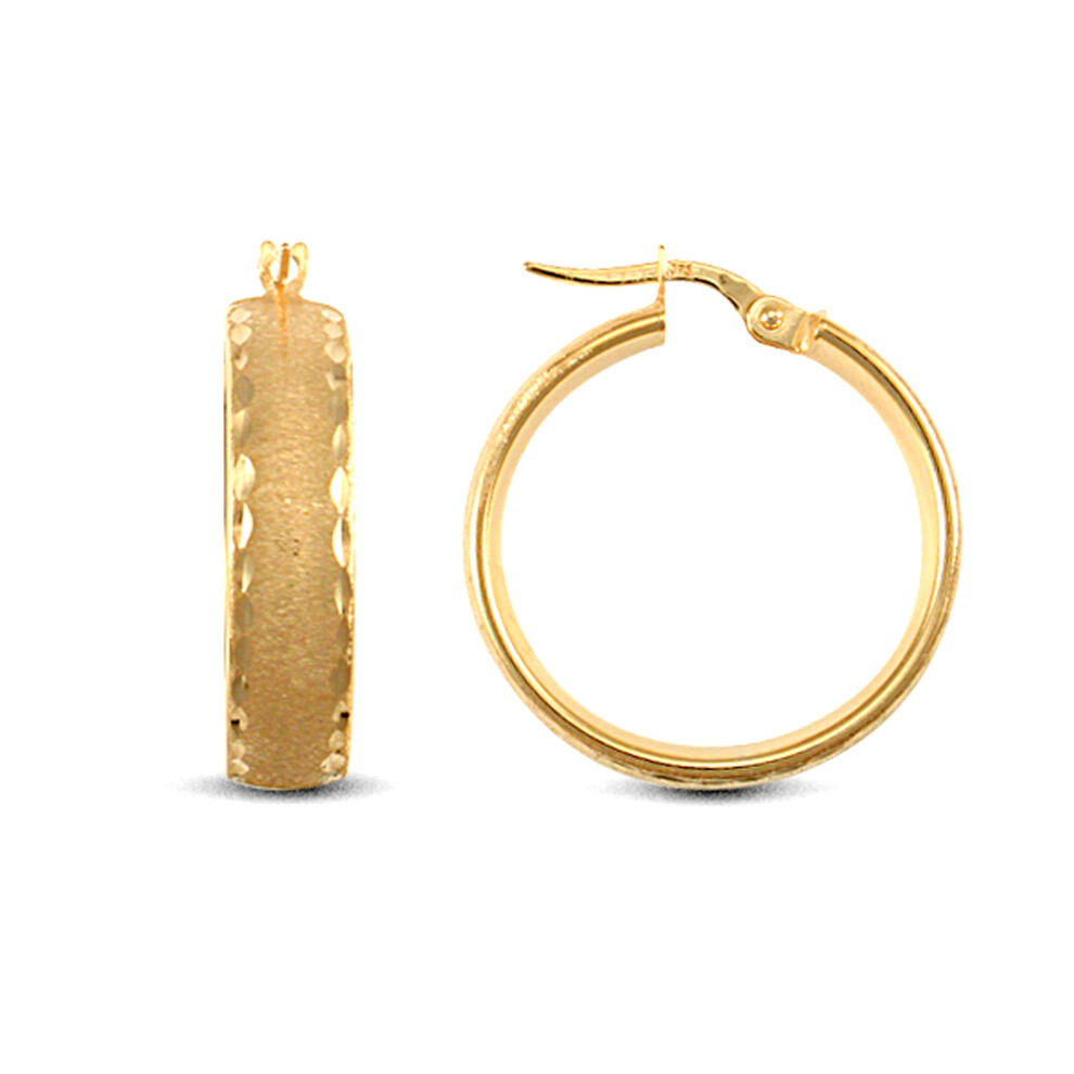 Jewelco London Ladies 9ct Yellow Gold Frosted Diamond Cut Wedding Band 6mm Hoop Earrings 24mm - JER721B