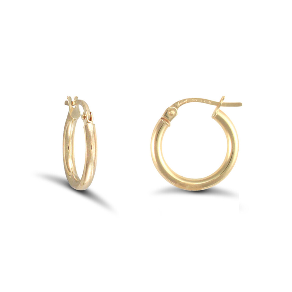 Jewelco London Ladies 9ct Yellow Gold Polished 2mm Hoop Earrings 15mm - JER719A
