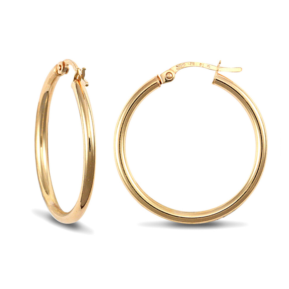 Jewelco London Ladies 9ct Yellow Gold Polished 2mm Hoop Earrings 25mm - JER719C