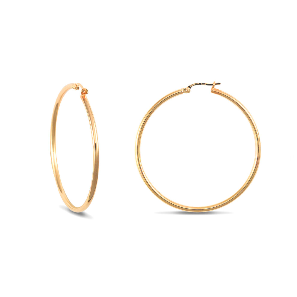 Jewelco London Ladies 9ct Yellow Gold Polished 2mm Hoop Earrings 45mm - JER390