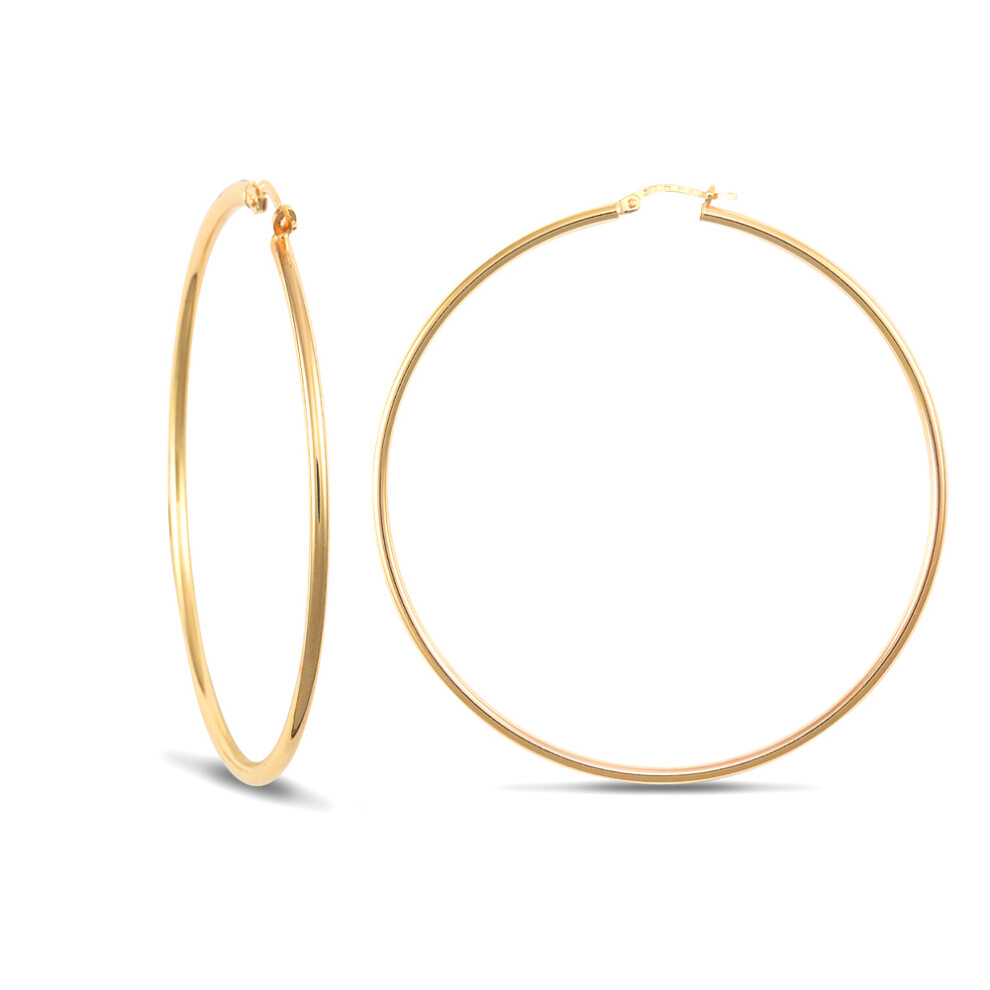Jewelco London Ladies 9ct Yellow Gold Polished 2mm Hoop Earrings 65mm - JER391