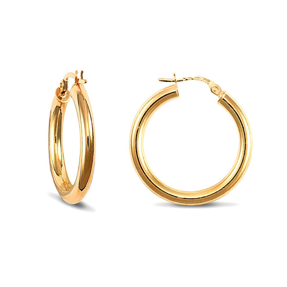 Jewelco London Ladies 9ct Yellow Gold Polished 3mm Hoop Earrings 25mm - JER179