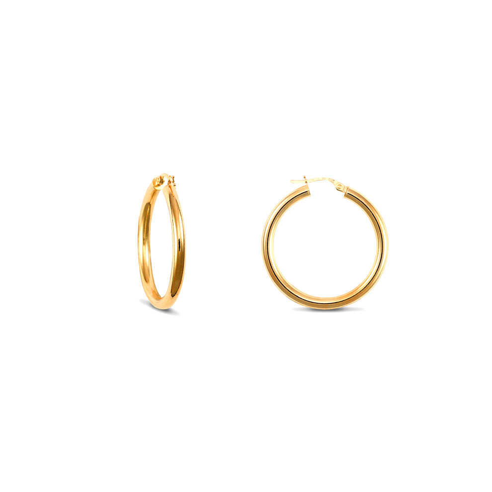 Jewelco London Ladies 9ct Yellow Gold Polished 3mm Hoop Earrings 30mm - JER179B