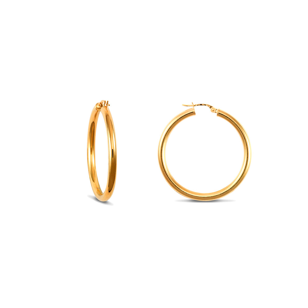 Jewelco London Ladies 9ct Yellow Gold Polished 3mm Hoop Earrings 35mm - JER179C