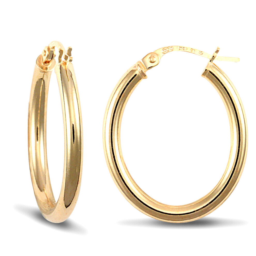 Jewelco London Ladies 9ct Yellow Gold Polished Oval 3mm Hoop Earrings - JER440A