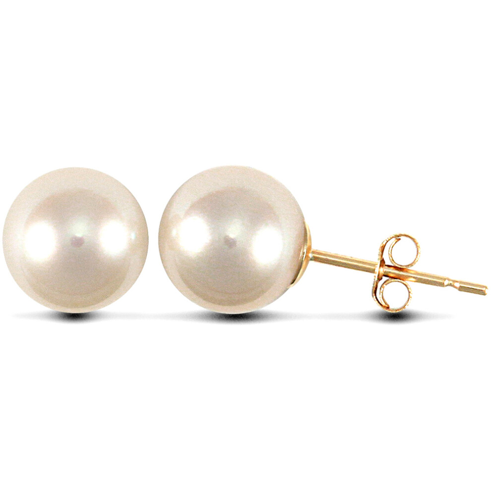 Jewelco London Ladies 9ct Yellow Gold Seawater Cultured Akoya Pearl Full Moon Stud Earrings 7.5-8mm - JES154