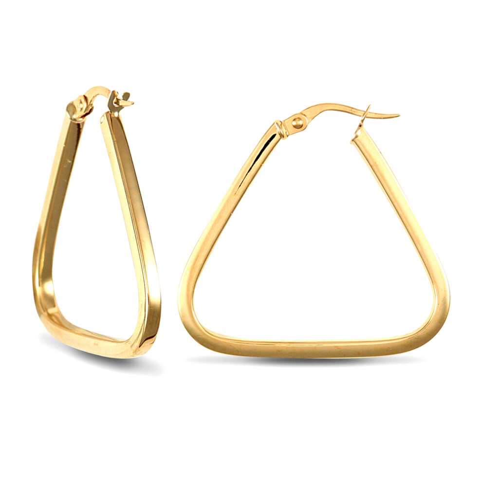 Jewelco London Ladies 9ct Yellow Gold Square Tube Triangle 2mm Hoop Earrings - JER551