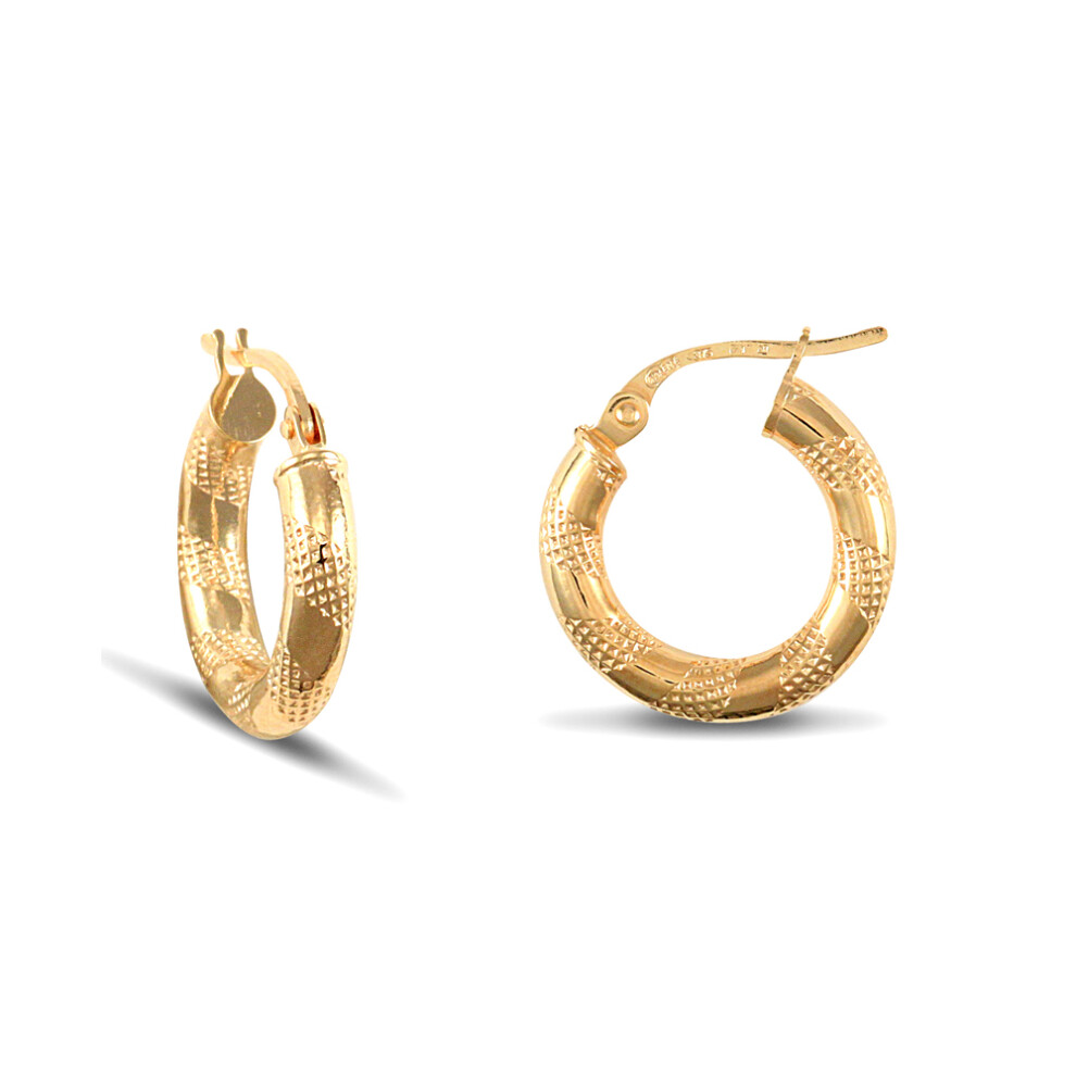 Jewelco London Ladies 9ct Yellow Gold Textured Striped 3mm Hoop Earrings 16mm - JER041
