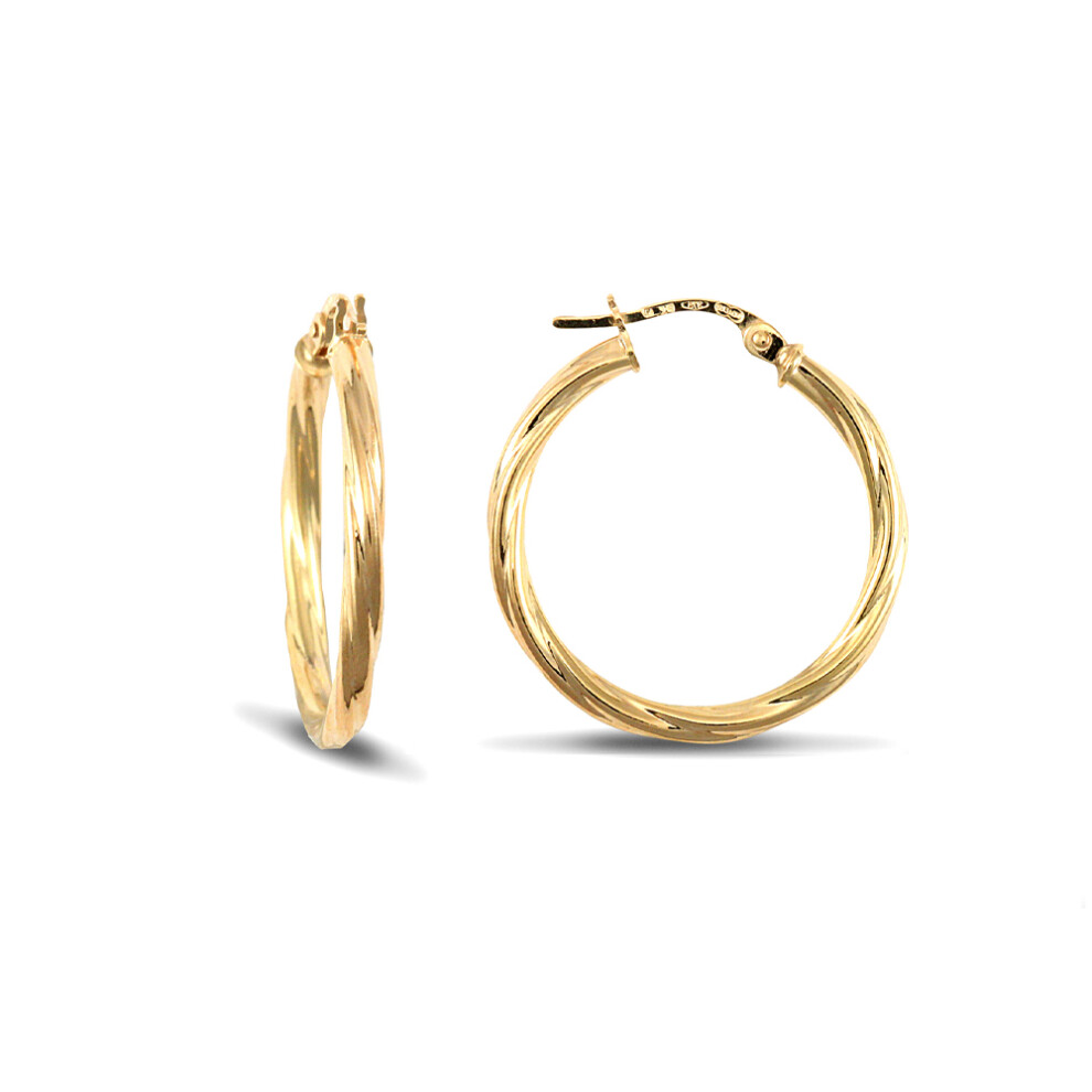 Jewelco London Ladies 9ct Yellow Gold Twisted 2.5mm Hoop Earrings 25mm - JER560C
