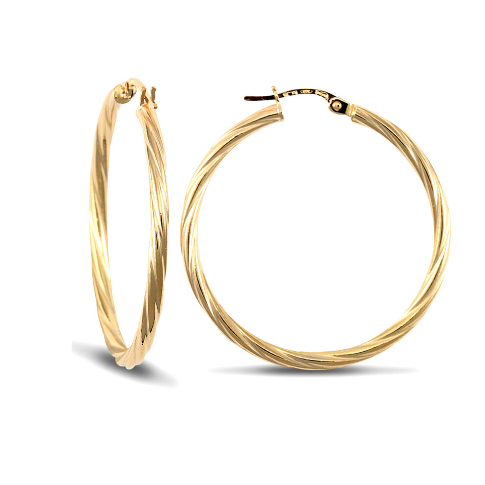 Jewelco London Ladies 9ct Yellow Gold Twisted 2.5mm Hoop Earrings 34mm - JER560E