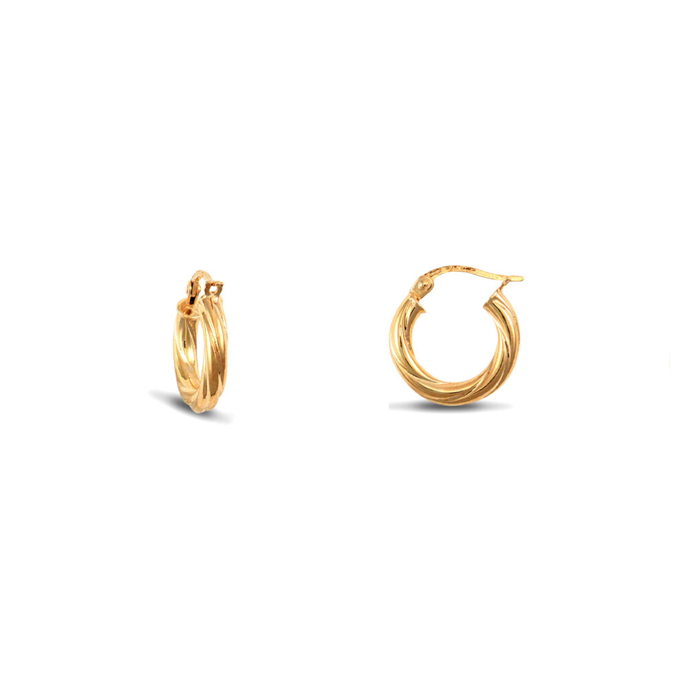 Jewelco London Ladies 9ct Yellow Gold Twisted 3mm Hoop Earrings 16mm - JER194