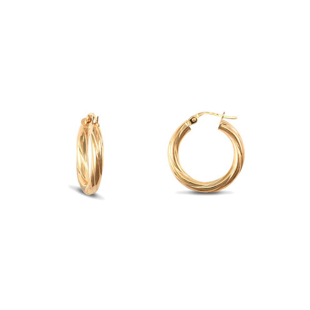 Jewelco London Ladies 9ct Yellow Gold Twisted 3mm Hoop Earrings 21mm - JER195