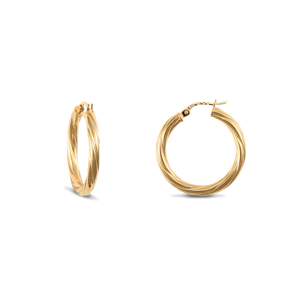 Jewelco London Ladies 9ct Yellow Gold Twisted 3mm Hoop Earrings 25mm - JER196