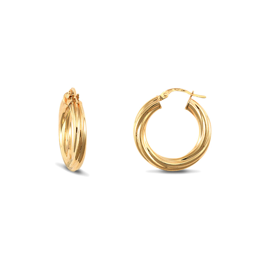 Jewelco London Ladies 9ct Yellow Gold Twisted 4mm Hoop Earrings 23mm - JER201