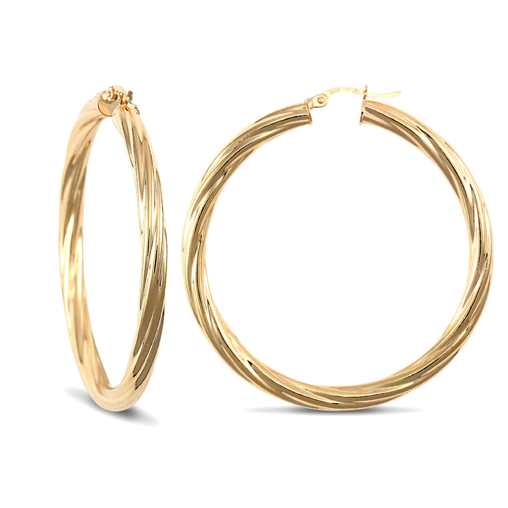 Jewelco London Ladies 9ct Yellow Gold Twisted 4mm Hoop Earrings 47mm - JER205