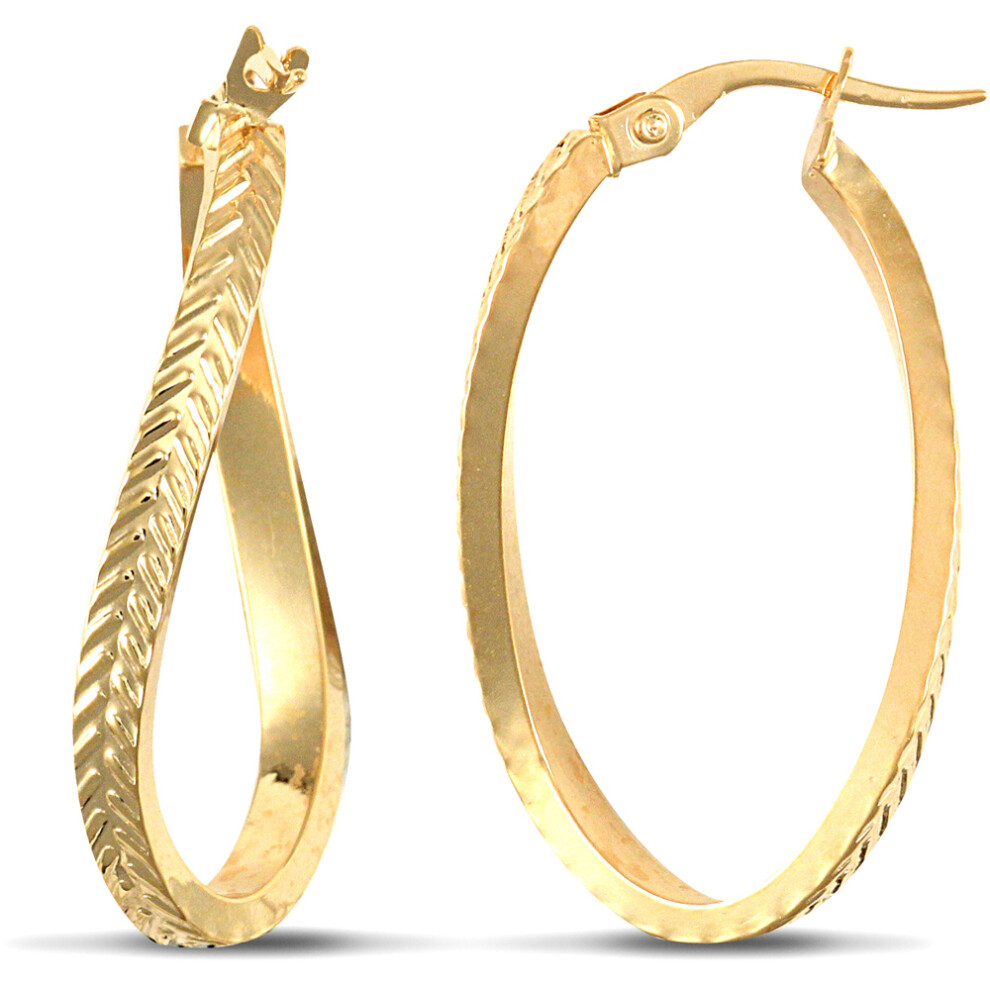 Jewelco London Ladies 9ct Yellow Gold Wavey Infinity Hoop Earrings - JER618