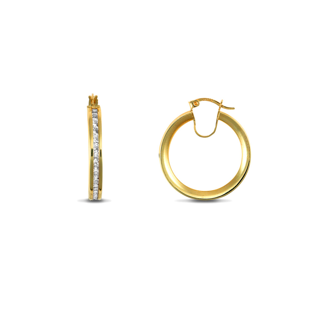 Jewelco London Ladies 9ct Yellow Gold White Round Brilliant Cubic Zirconia Eternity 4mm Hoop Earrings 22mm - JER400