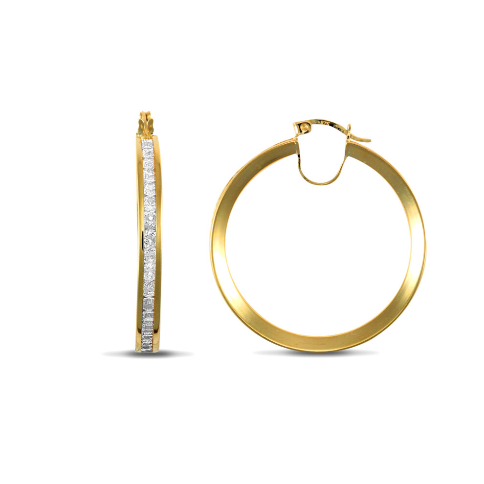 Jewelco London Ladies 9ct Yellow Gold White Round Brilliant Cubic Zirconia Eternity 4mm Hoop Earrings 35mm - JER402
