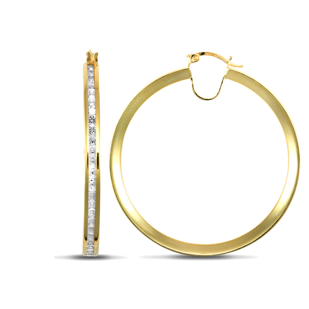 Jewelco London Ladies 9ct Yellow Gold White Round Brilliant Cubic Zirconia Eternity 4mm Hoop Earrings 47mm - JER403