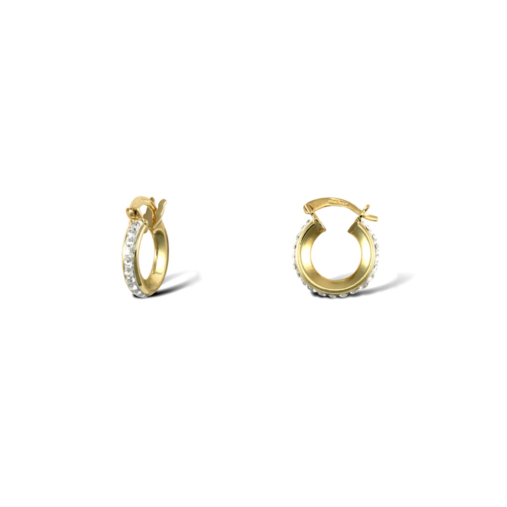 Jewelco London Ladies 9ct Yellow Gold White Round Crystal Eternity 3mm Hoop Earrings 13mm - JER753A