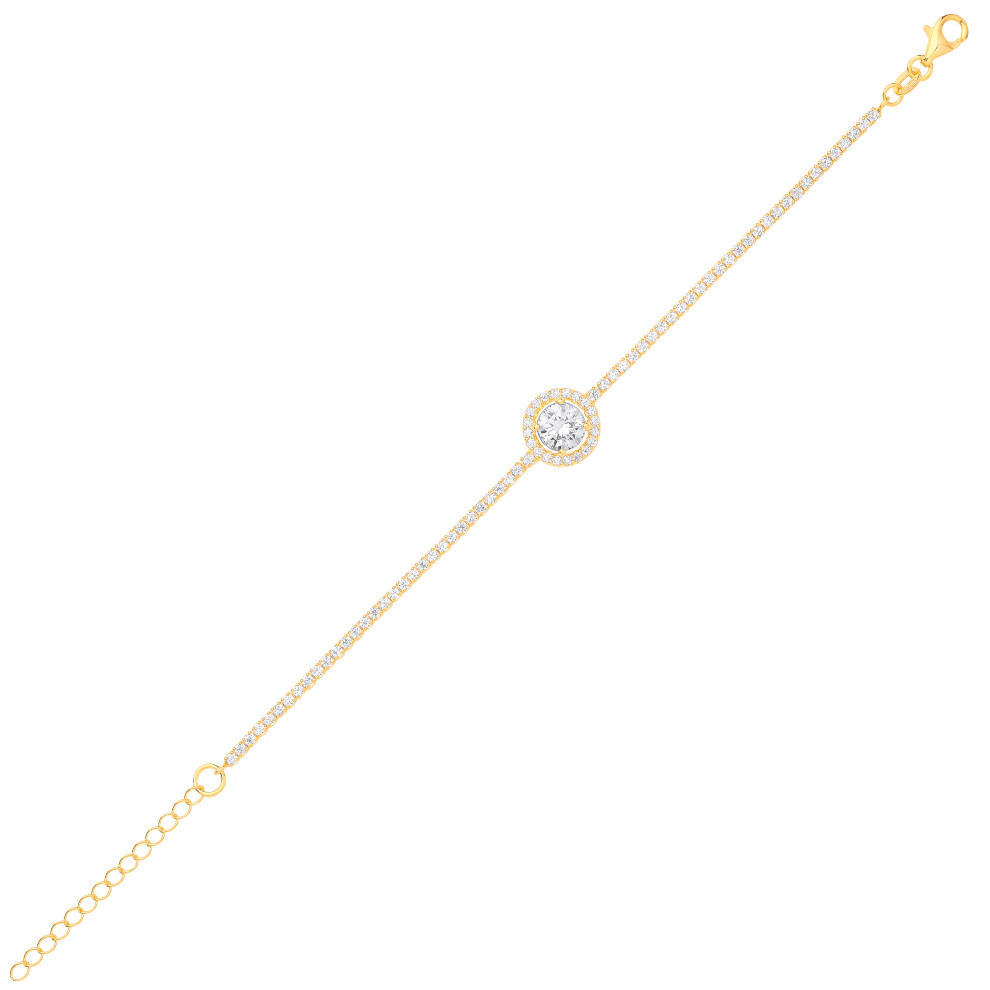 Jewelco London Ladies Gold-Plated Sterling Silver CZ Halo Cluster Solitaire Tennis Bracelet 6.5 + 1 inch - GVB496 - Image 2