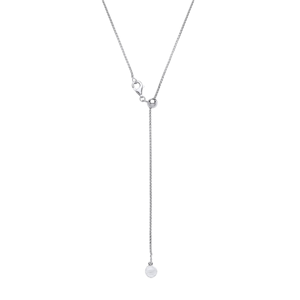 Ladies Rhodium Plated Sterling Silver Adjustable Toggle Lariat Pendant Chain Necklace 1mm 22 inch - GVK205 - Image 2