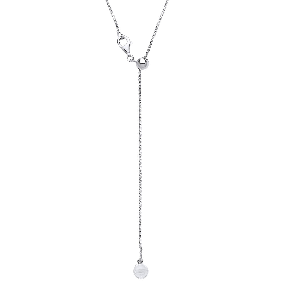 Ladies Rhodium Plated Sterling Silver Adjustable Toggle Lariat Pendant Chain Necklace 1mm 22 inch - GVK205