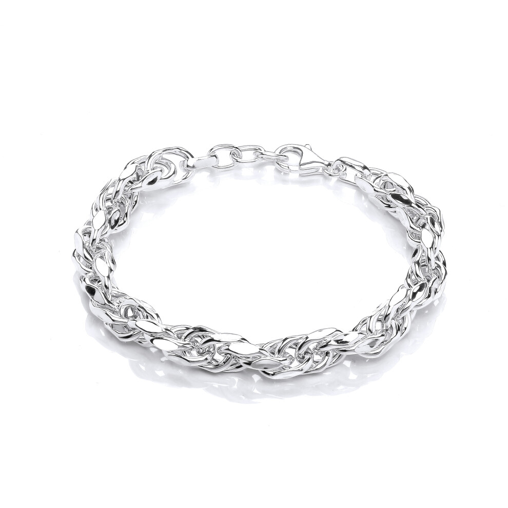 Jewelco London Ladies Rhodium Plated Sterling Silver Cable Link Prince of Wales Chain Bracelet 8mm 7.5 + 0.5 inch - GVB474 - Image 2